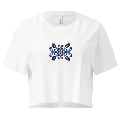 Portuguese Azulejo Tile Embroidered Cropped T-Shirt - The Global Wanderer