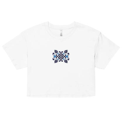 Portuguese Azulejo Tile Embroidered Cropped T-Shirt - The Global Wanderer