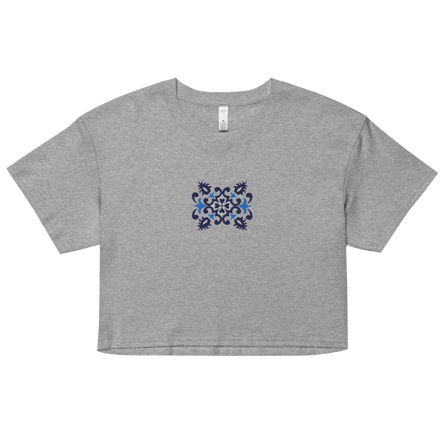 Portuguese Azulejo Tile Embroidered Cropped T-Shirt - The Global Wanderer