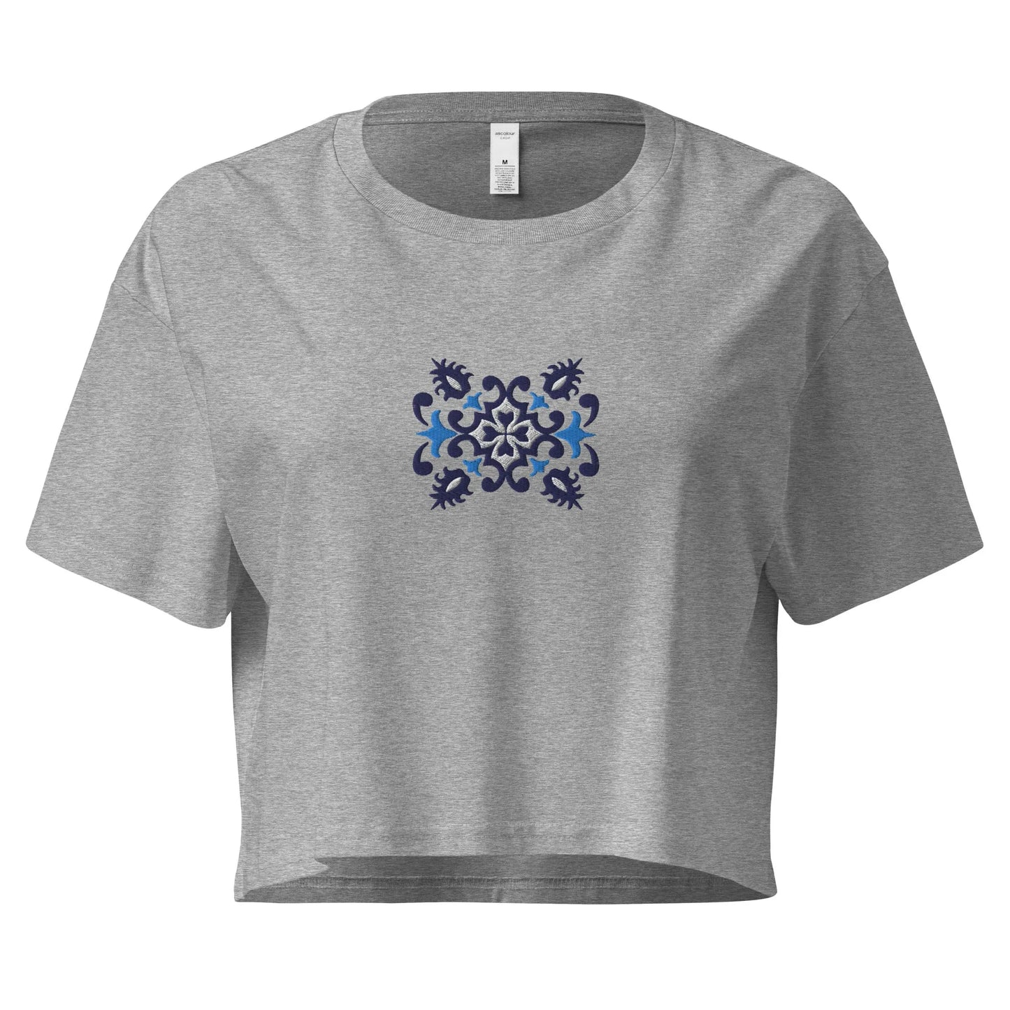 Portuguese Azulejo Tile Embroidered Cropped T-Shirt - The Global Wanderer