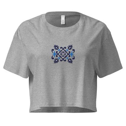 Portuguese Azulejo Tile Embroidered Cropped T-Shirt - The Global Wanderer