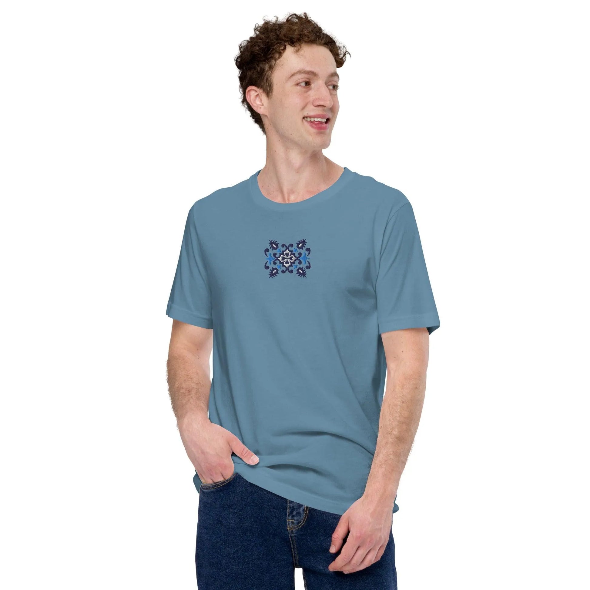 Portuguese Azulejo Tile Embroidered T-shirt - The Global Wanderer