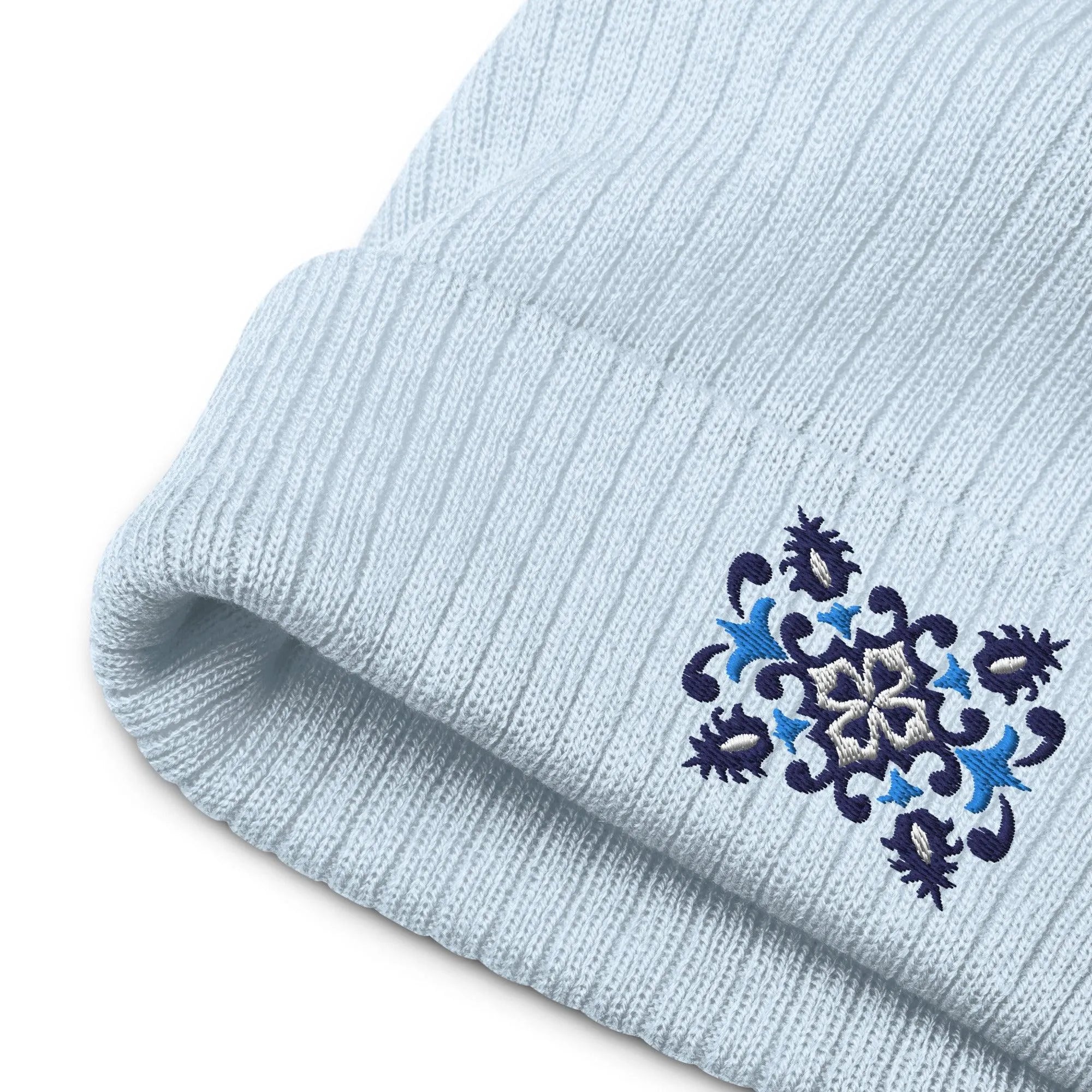 Portuguese Azulejo Tile Motif Embroidered Beanie - The Global Wanderer