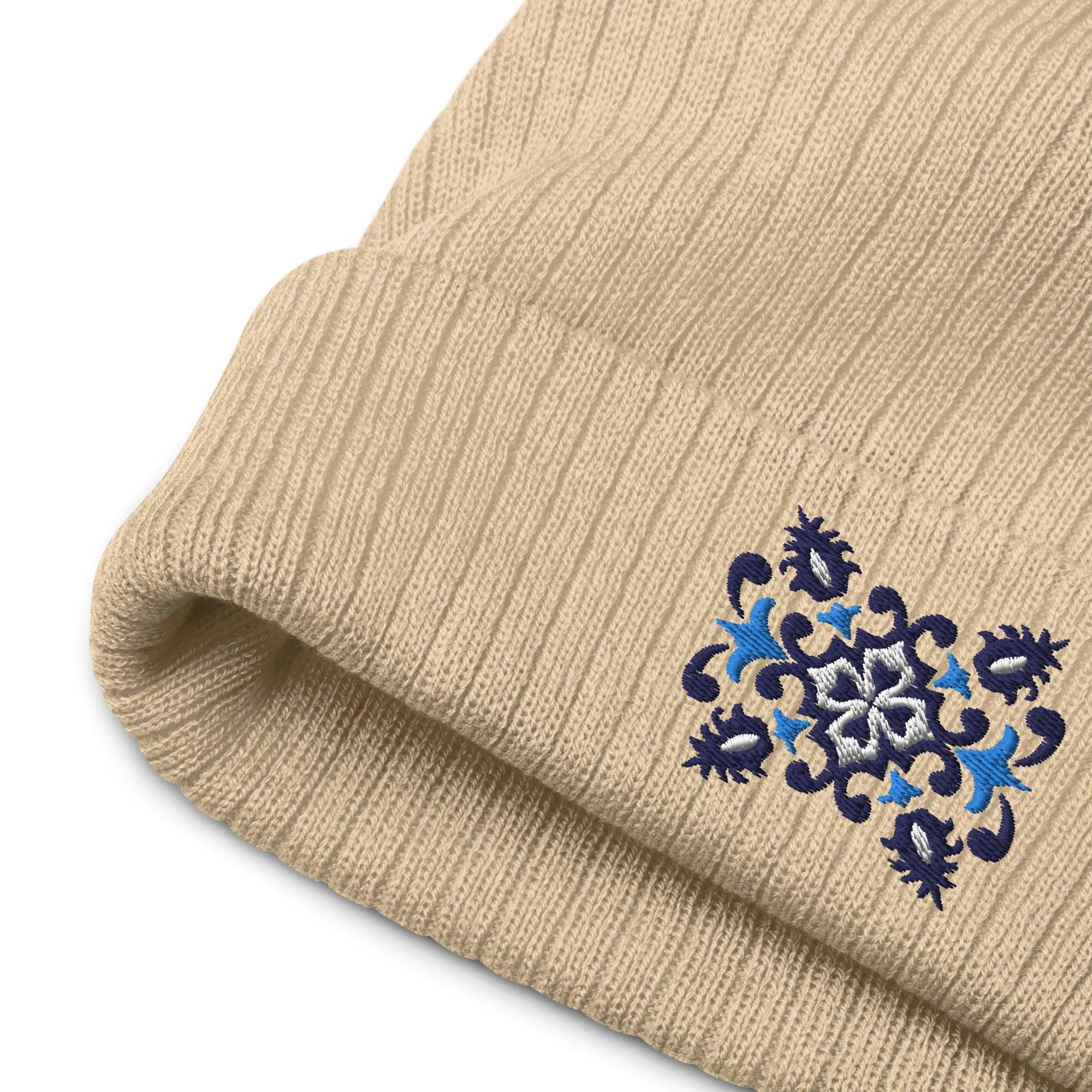 Portuguese Azulejo Tile Motif Embroidered Beanie - The Global Wanderer