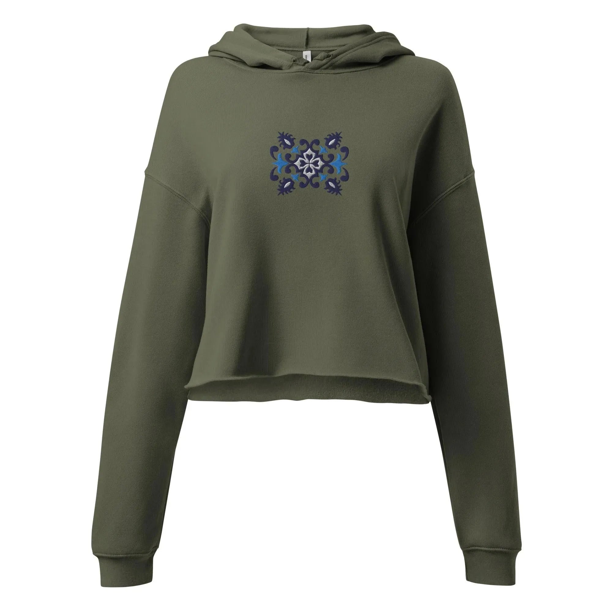 Portuguese Azulejo Tile Motif Cropped Hoodie - The Global Wanderer