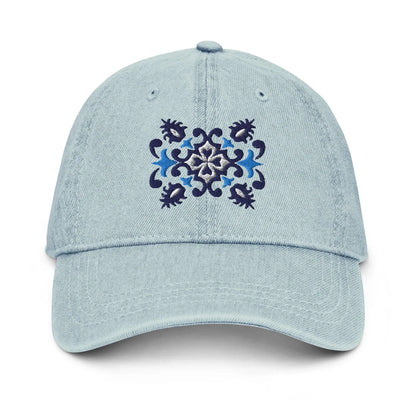 Portuguese Azulejo Tile Motif Embroidered Denim Dad Hat - The Global Wanderer