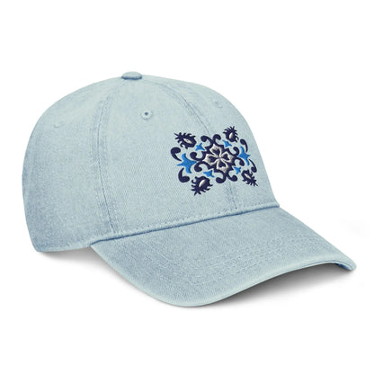 Portuguese Azulejo Tile Motif Embroidered Denim Dad Hat - The Global Wanderer