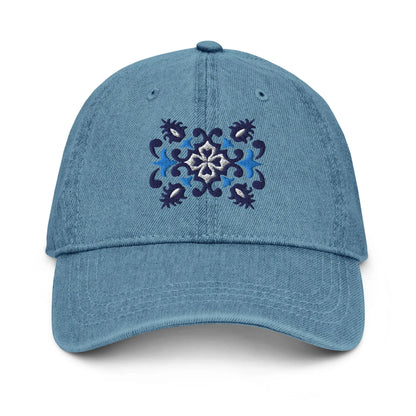 Portuguese Azulejo Tile Motif Embroidered Denim Dad Hat - The Global Wanderer