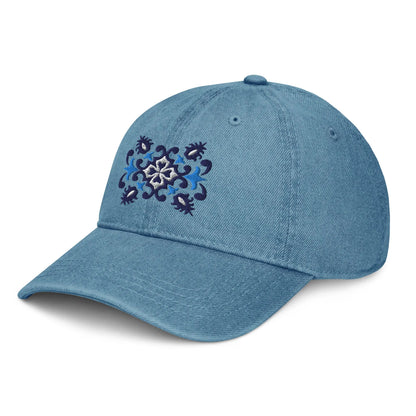 Portuguese Azulejo Tile Motif Embroidered Denim Dad Hat - The Global Wanderer