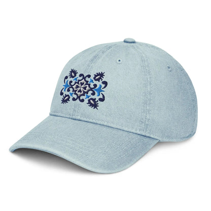 Portuguese Azulejo Tile Motif Embroidered Denim Dad Hat - The Global Wanderer