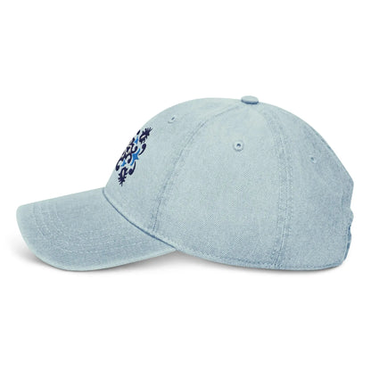 Portuguese Azulejo Tile Motif Embroidered Denim Dad Hat - The Global Wanderer