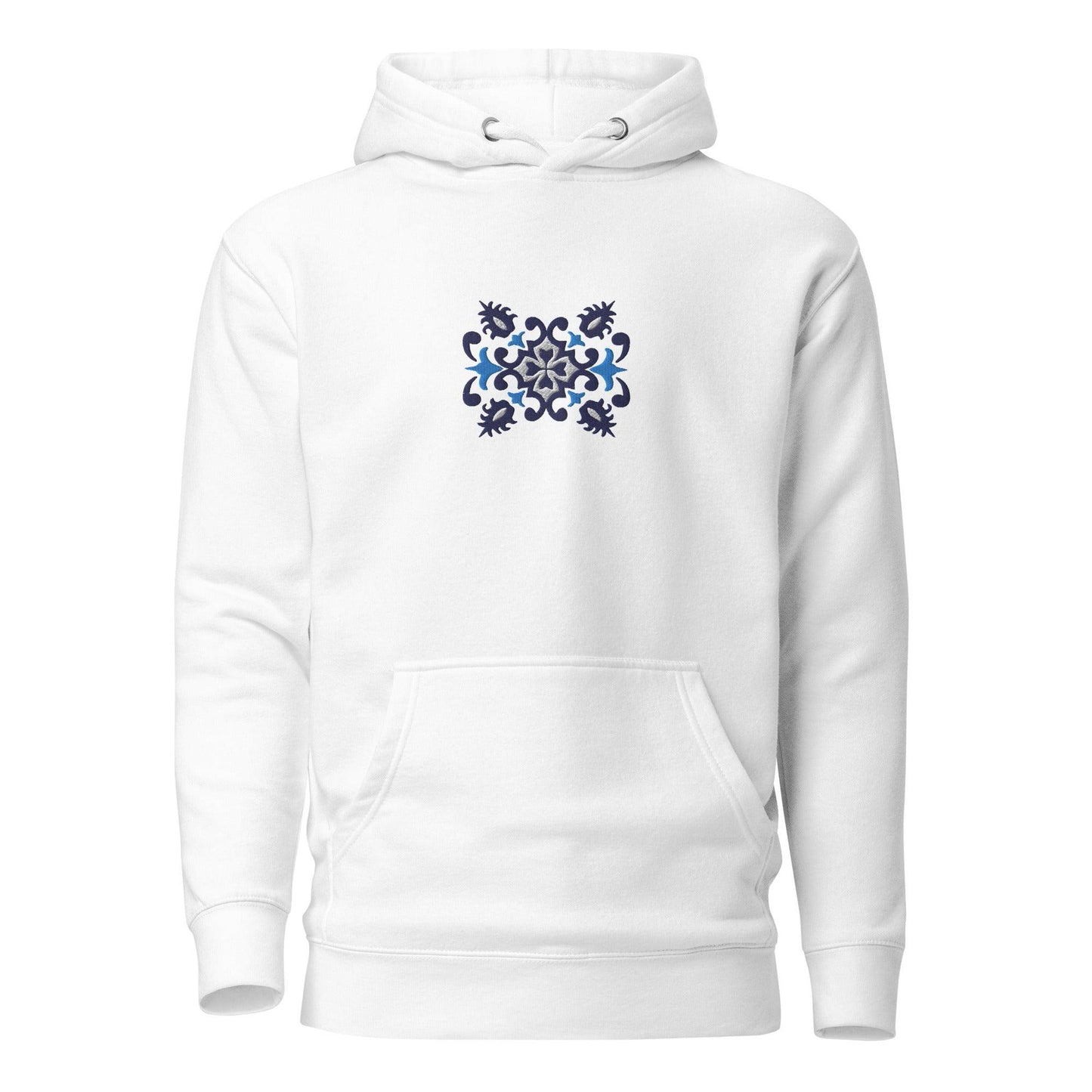 Portuguese Azulejo Tile Motif Embroidered Hoodie - The Global Wanderer