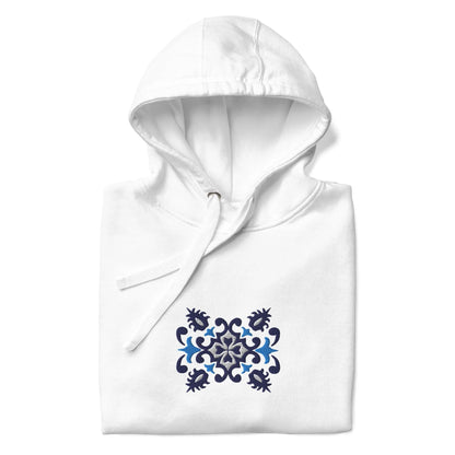 Portuguese Azulejo Tile Motif Embroidered Hoodie - The Global Wanderer