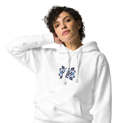 Portuguese Azulejo Tile Motif Embroidered Hoodie - The Global Wanderer