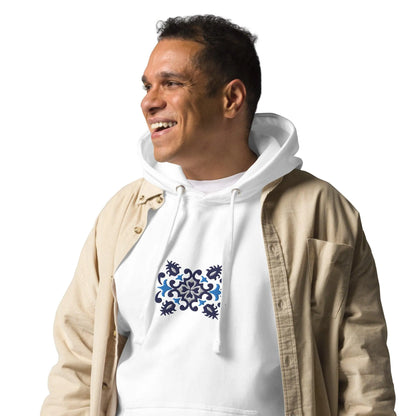 Portuguese Azulejo Tile Motif Embroidered Hoodie - The Global Wanderer