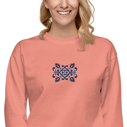 Portuguese Azulejo Tile Motif Embroidered Sweatshirt - The Global Wanderer