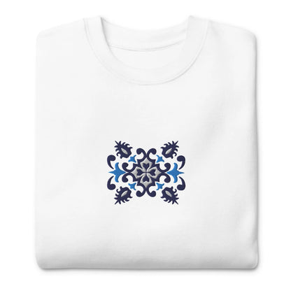 Portuguese Azulejo Tile Motif Embroidered Sweatshirt - The Global Wanderer