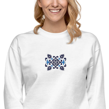 Portuguese Azulejo Tile Motif Embroidered Sweatshirt - The Global Wanderer