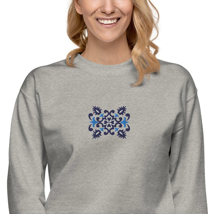 Portuguese Azulejo Tile Motif Embroidered Sweatshirt - The Global Wanderer