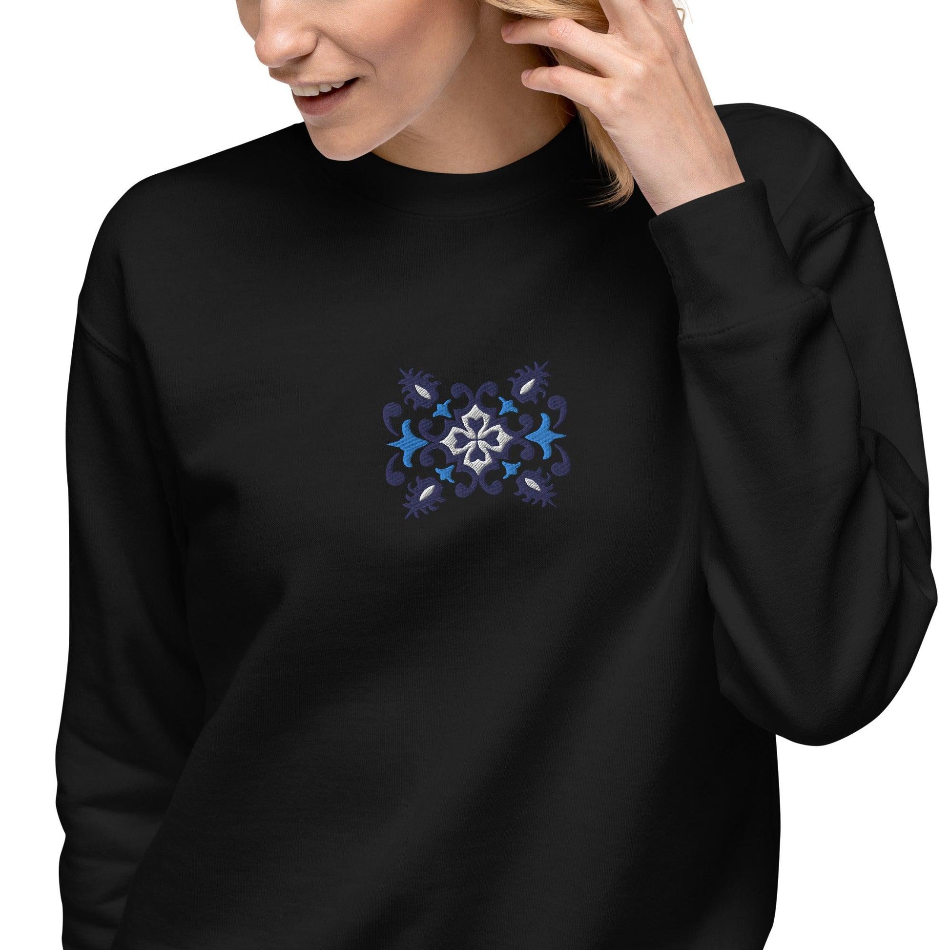 Portuguese Azulejo Tile Motif Embroidered Sweatshirt - The Global Wanderer
