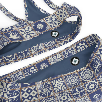 Portuguese Azulejo Tile Recycled High-Waisted Bikini - The Global Wanderer