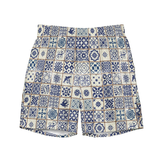 Portuguese Azulejo Tile Recycled Men's Swim Trunks - The Global Wanderer