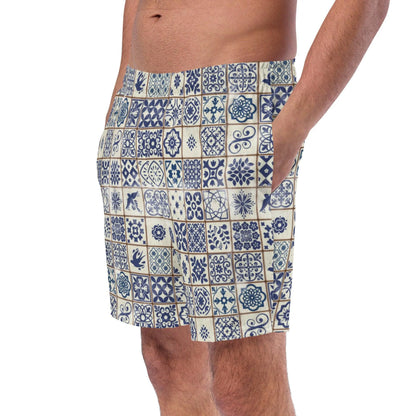 Portuguese Azulejo Tile Recycled Men's Swim Trunks - The Global Wanderer