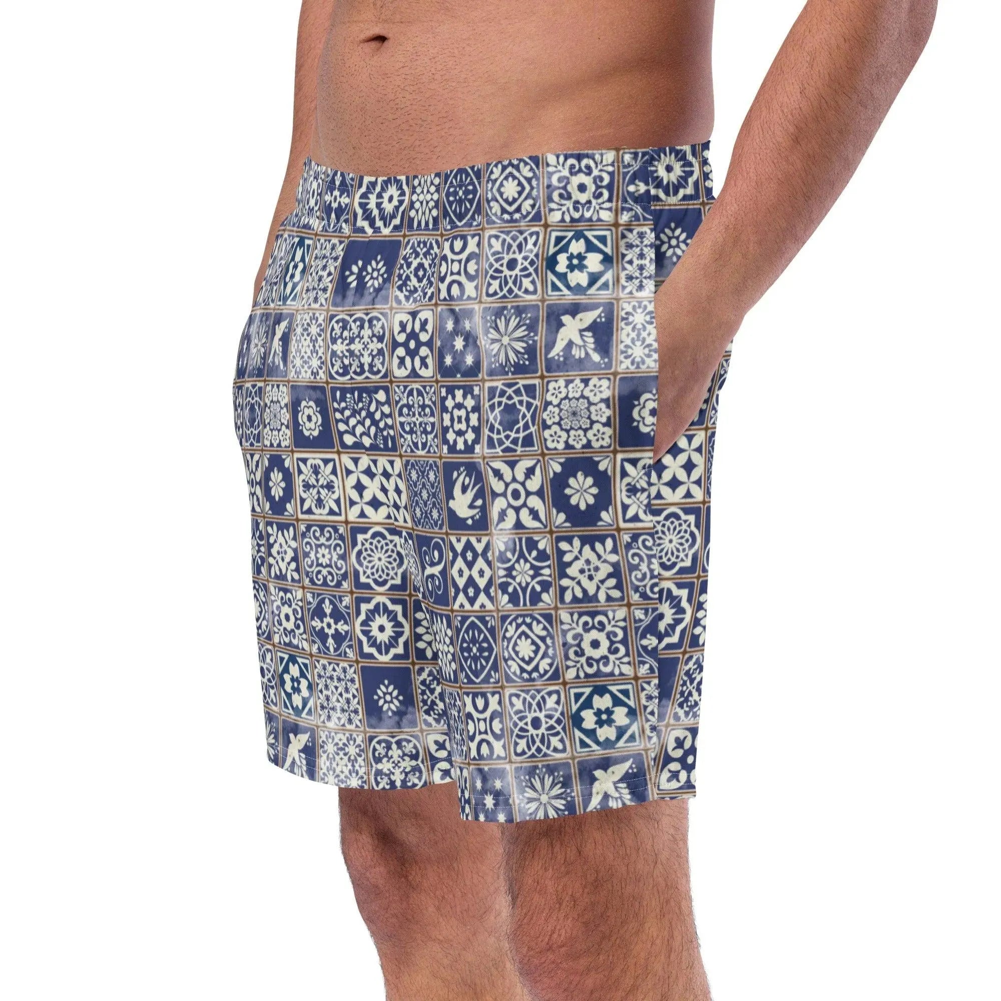 Portuguese Azulejo Tile Recycled Men's Swim Trunks - The Global Wanderer