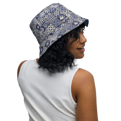 Portuguese Azulejo Tile Reversible Bucket Hat - The Global Wanderer