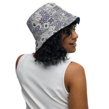 Portuguese Azulejo Tile Reversible Bucket Hat - The Global Wanderer