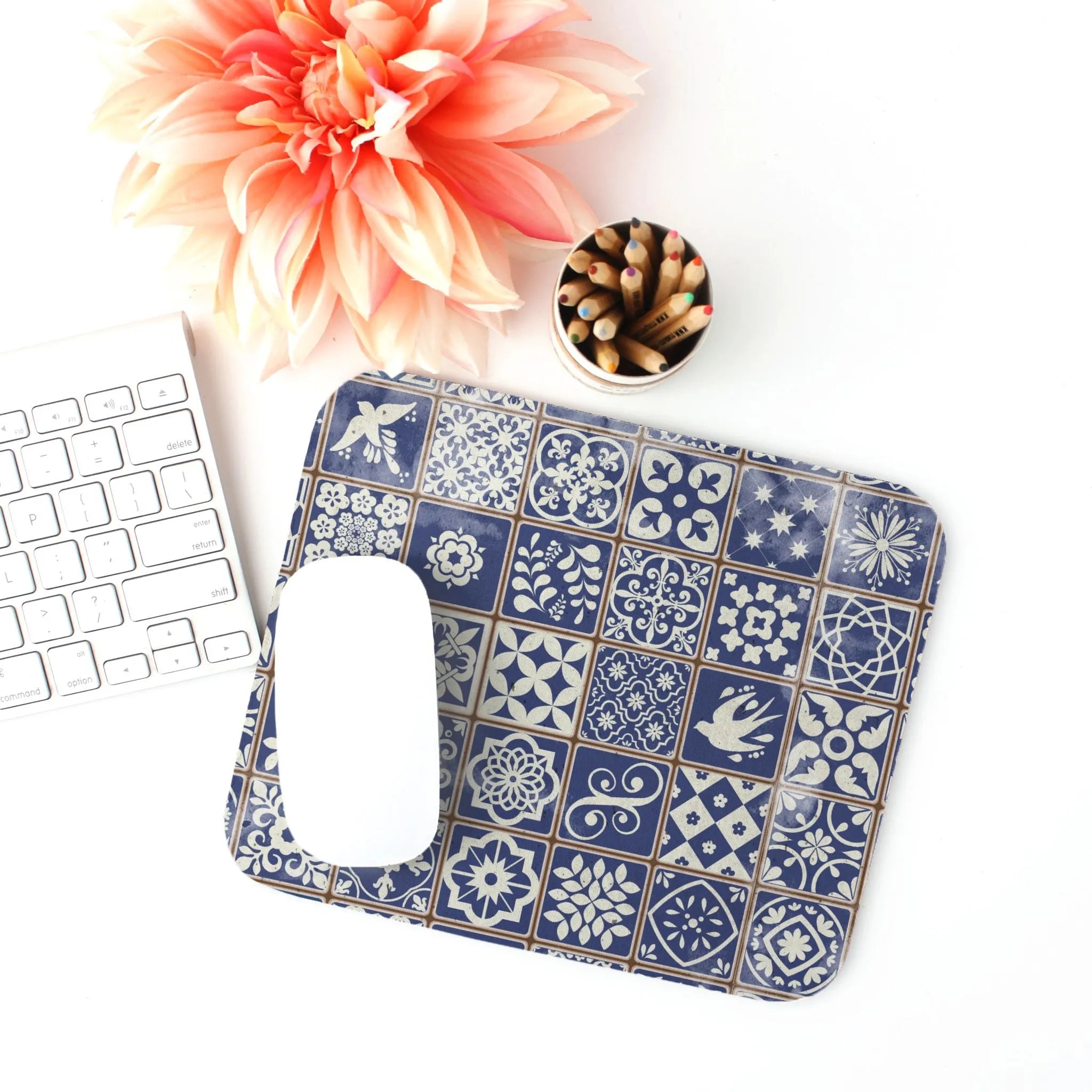 Portuguese Blue Azulejo Tile Mouse Pad - The Global Wanderer