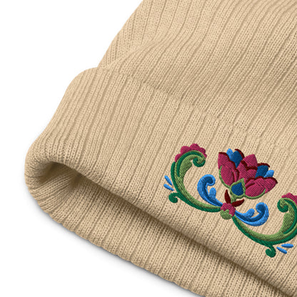 Norwegian Rosemaling Embroidered Beanie - The Global Wanderer