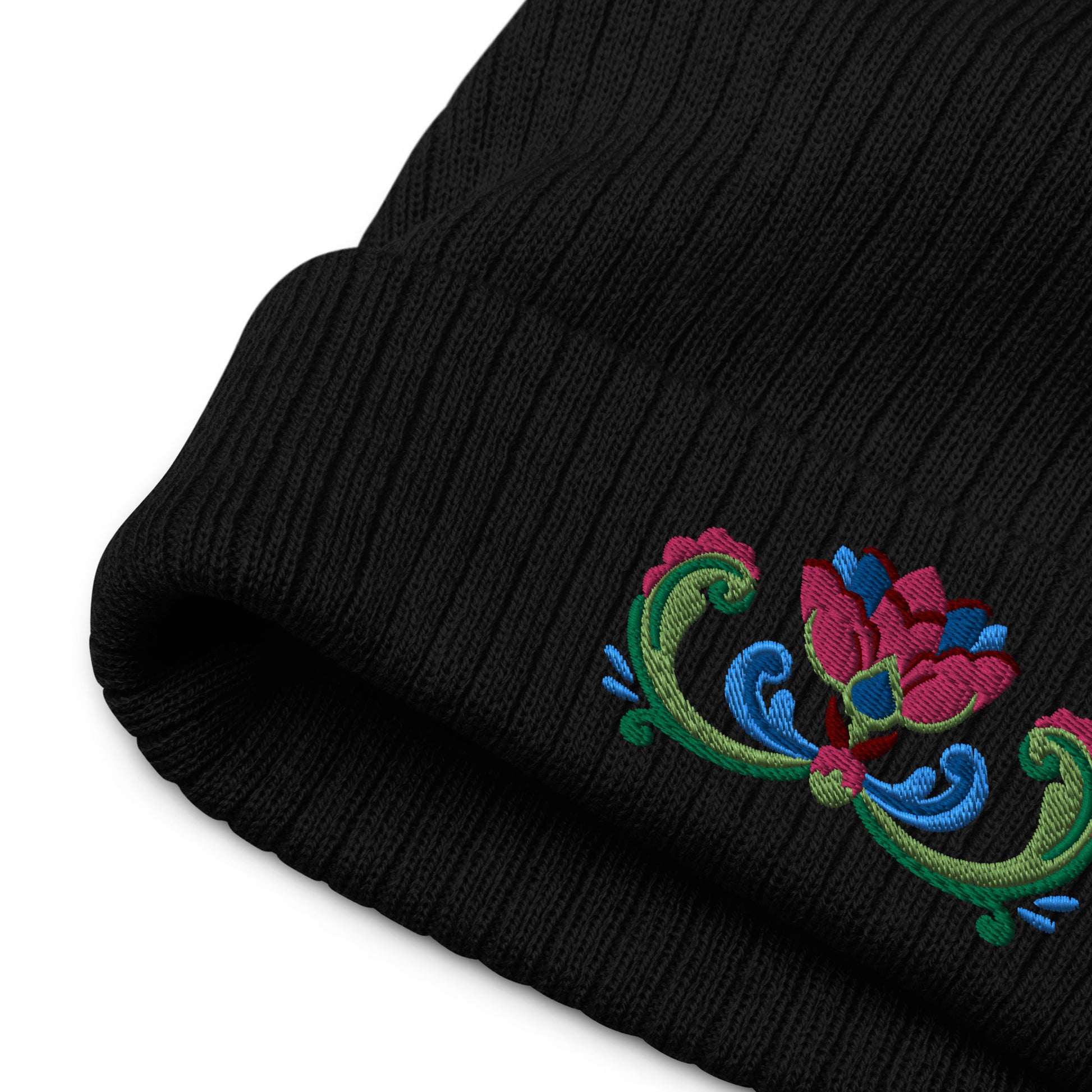 Norwegian Rosemaling Embroidered Beanie - The Global Wanderer