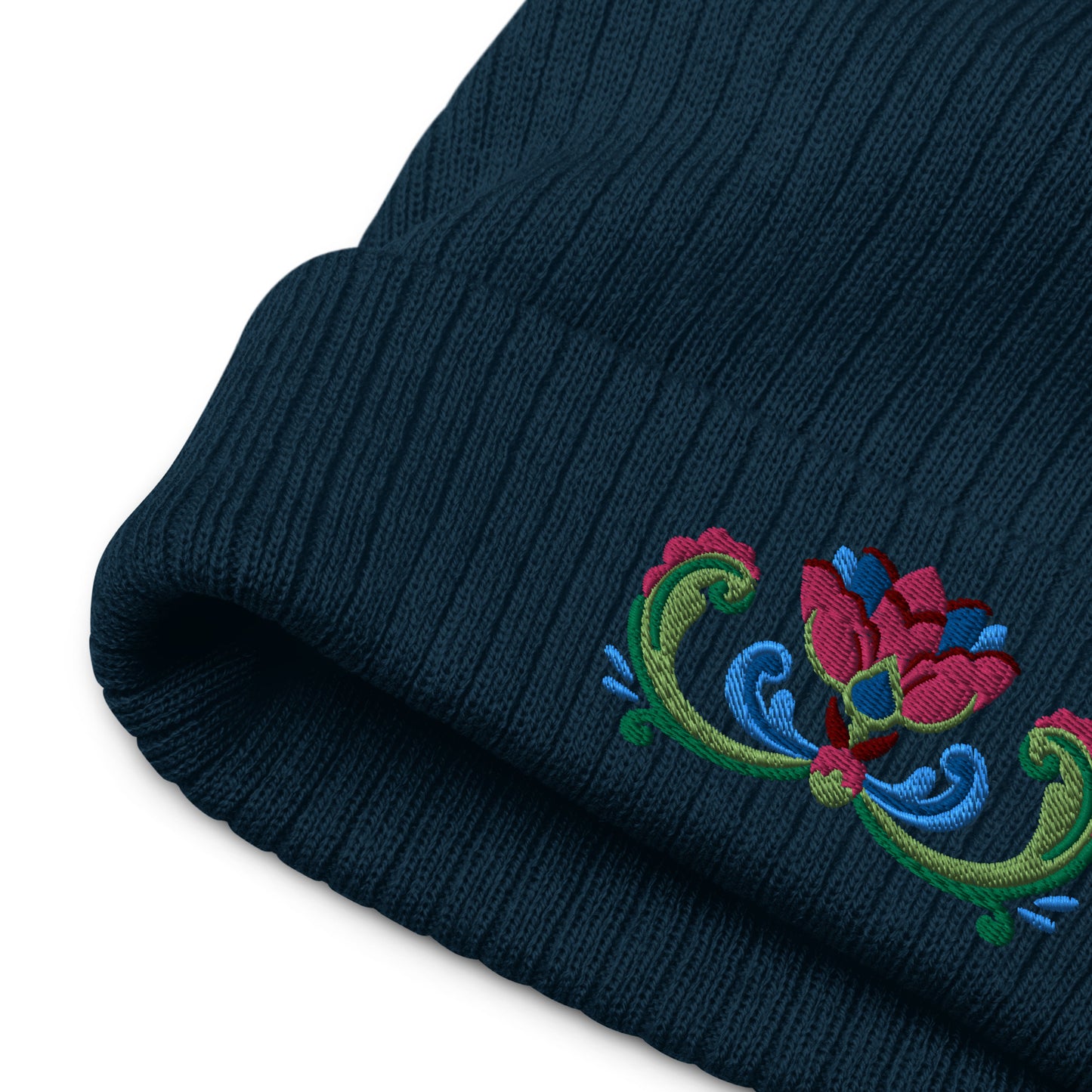 Norwegian Rosemaling Embroidered Beanie - The Global Wanderer