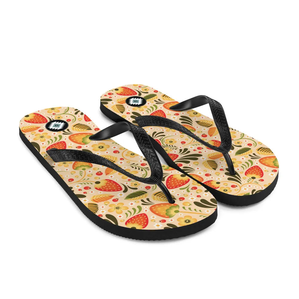 Russian Beige Khokhloma Flip Flops - The Global Wanderer