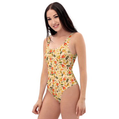 Russian Beige Khokhloma One-Piece Swimsuit - The Global Wanderer