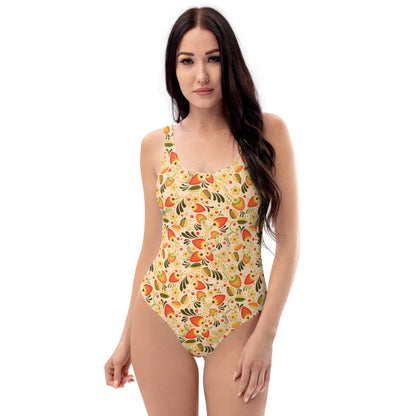 Russian Beige Khokhloma One-Piece Swimsuit - The Global Wanderer