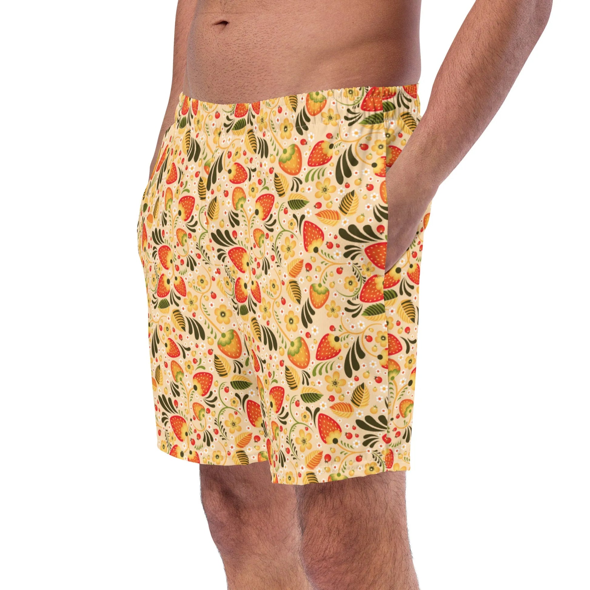 Russian Beige Khokhloma Recycled Men's Swim Trunks - The Global Wanderer