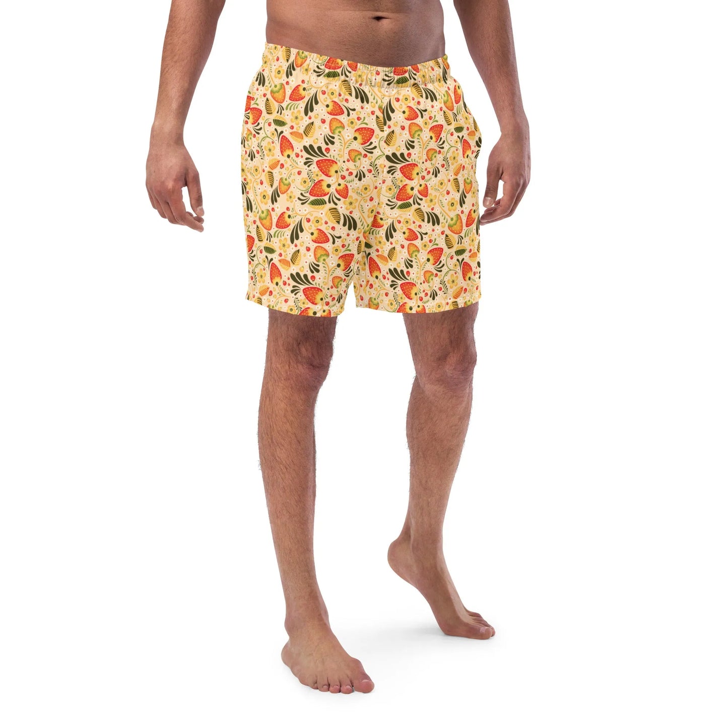 Russian Beige Khokhloma Recycled Men's Swim Trunks - The Global Wanderer