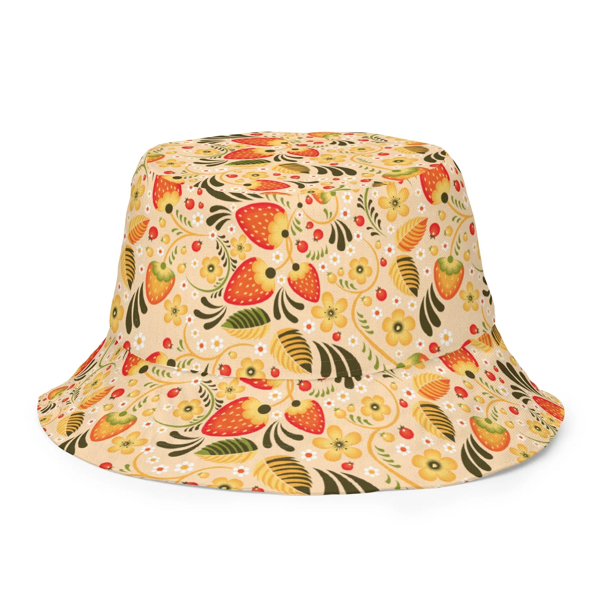 Russian Beige Khokhloma Reversible Bucket Hat - The Global Wanderer