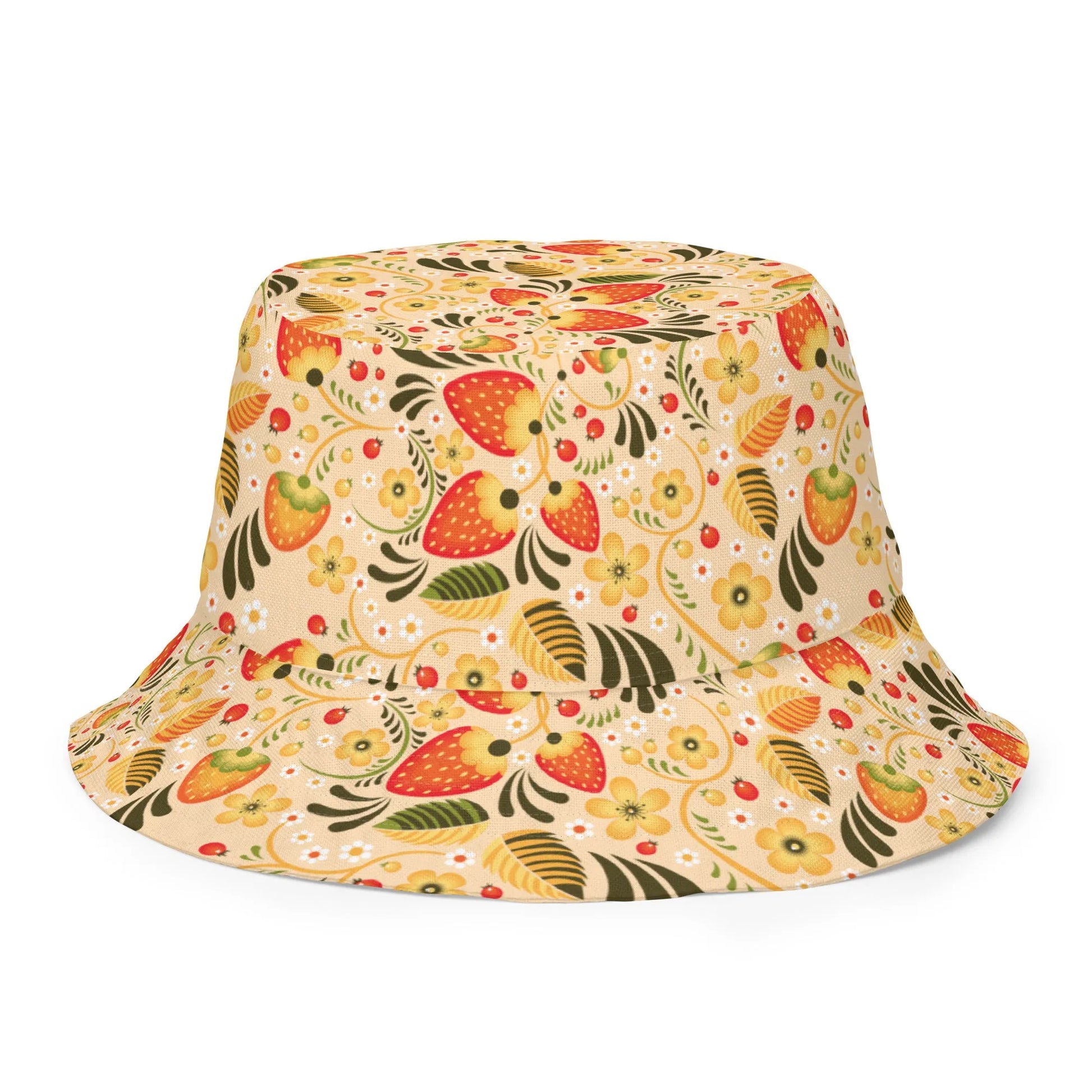 Russian Beige Khokhloma Reversible Bucket Hat - The Global Wanderer