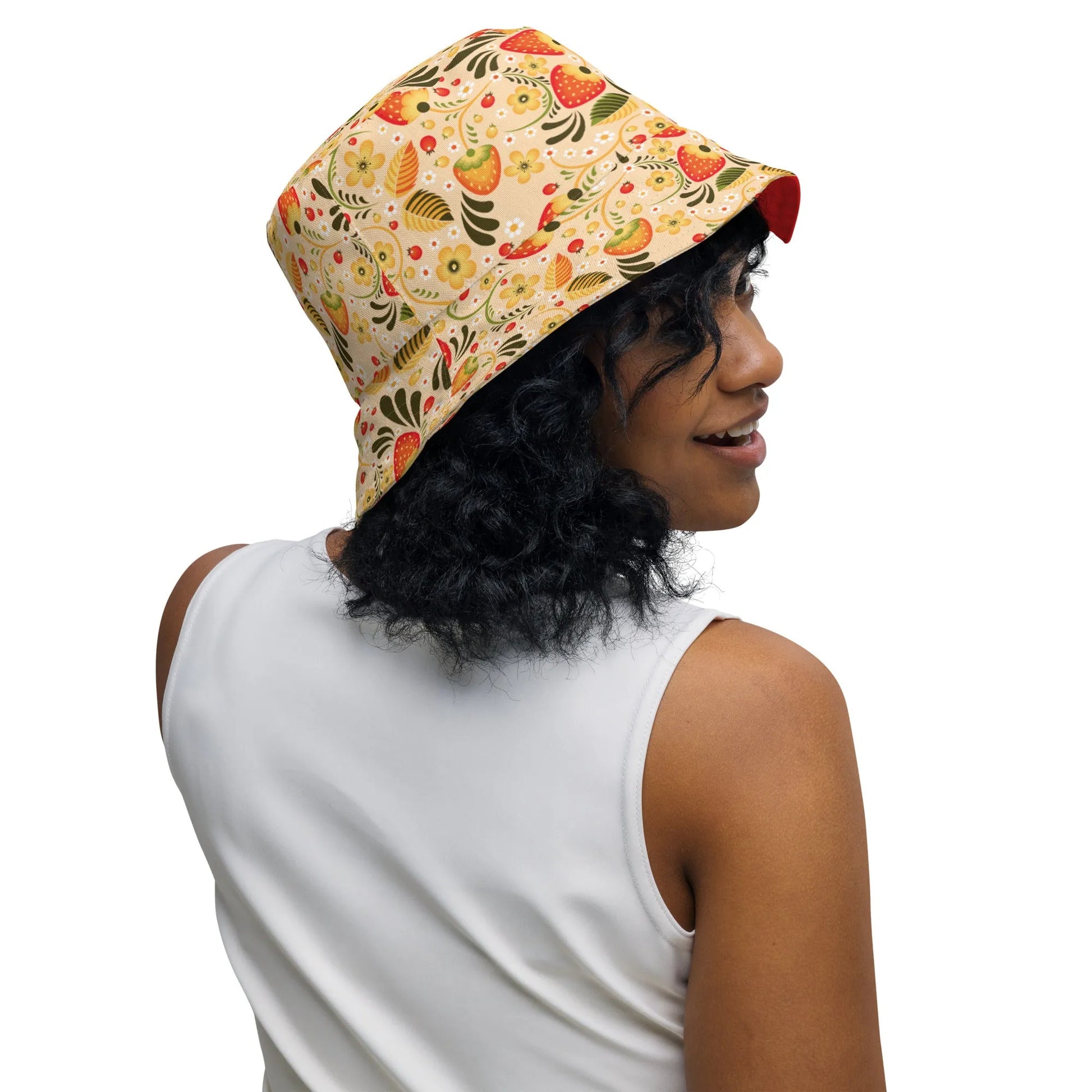 Russian Beige Khokhloma Reversible Bucket Hat - The Global Wanderer