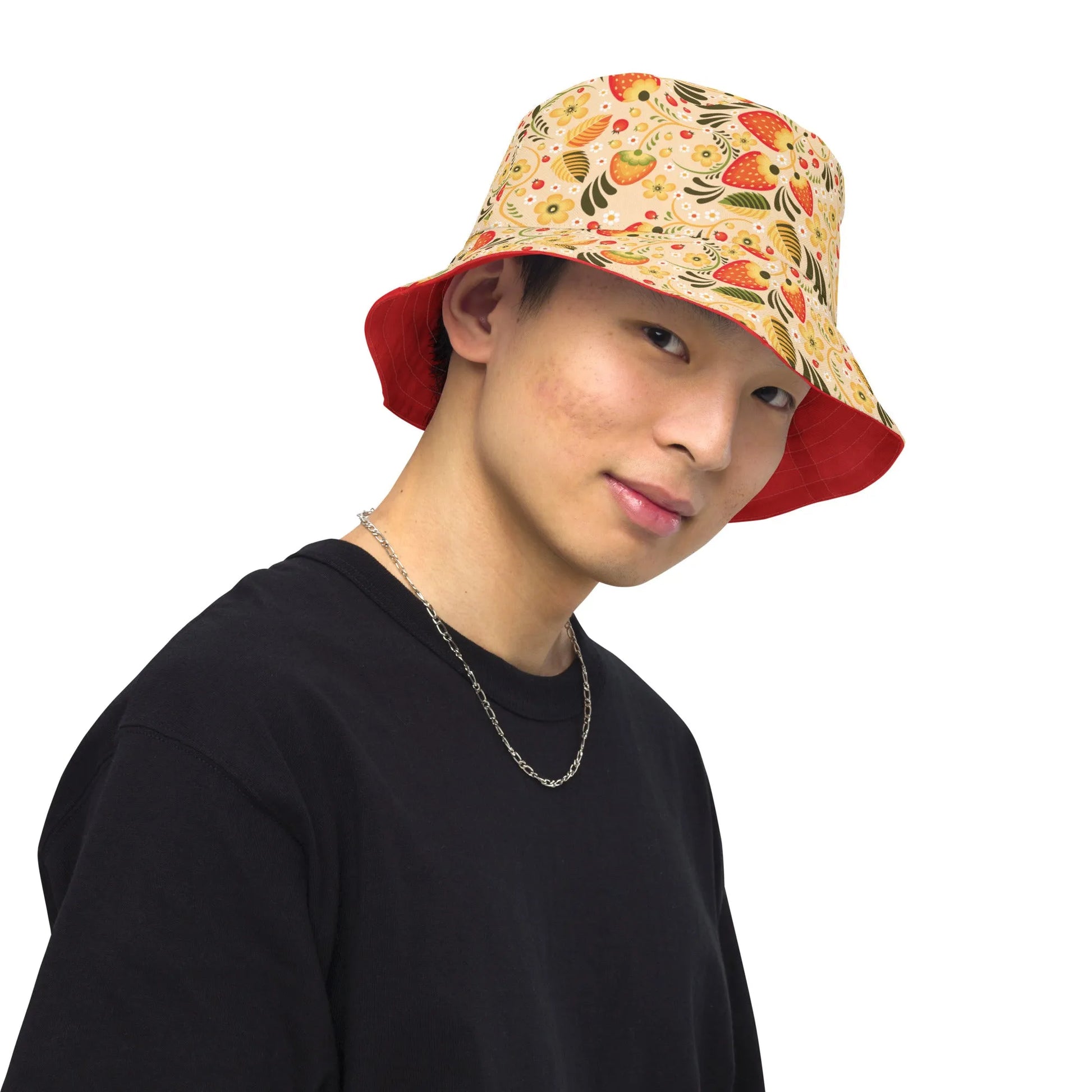 Russian Beige Khokhloma Reversible Bucket Hat - The Global Wanderer