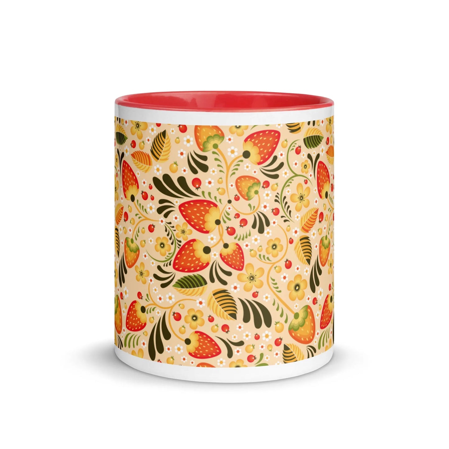 Russian Beige Khokhloma Strawberry Mug - The Global Wanderer