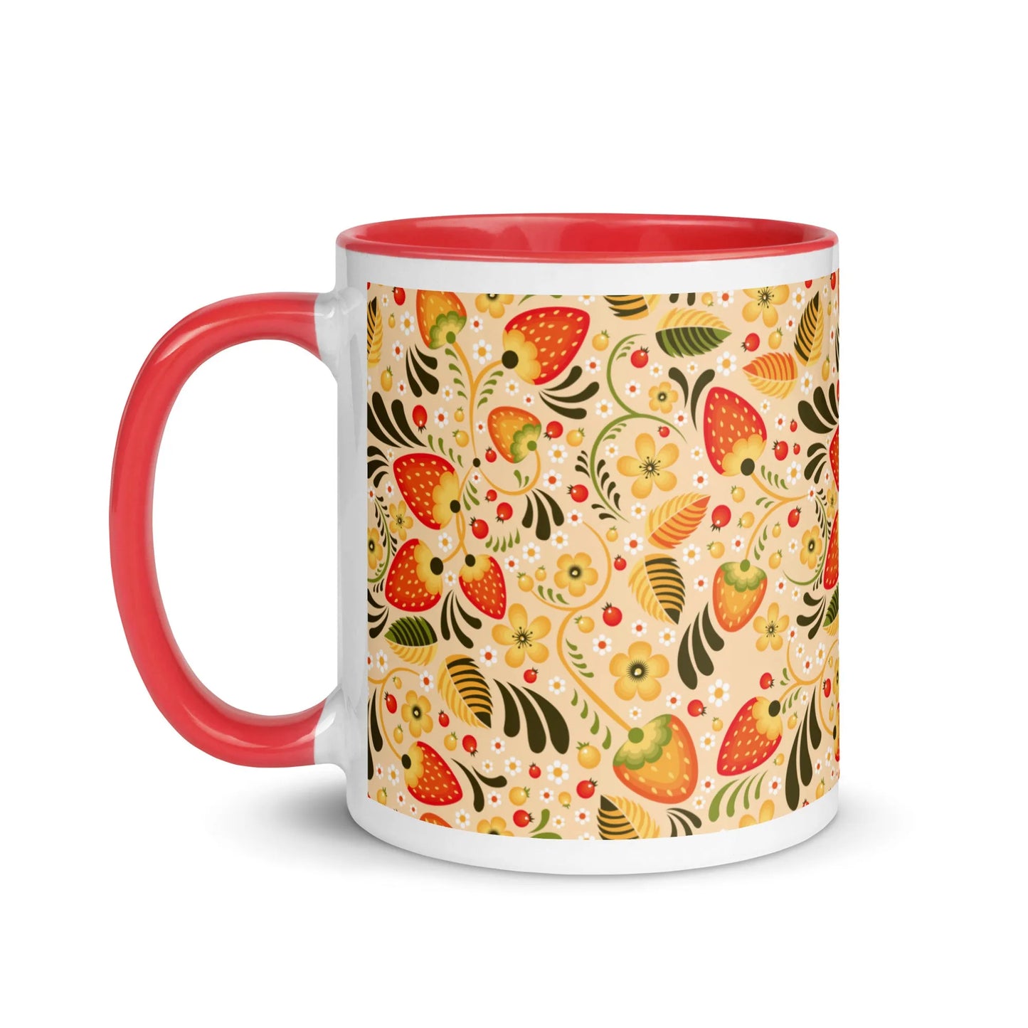 Russian Beige Khokhloma Strawberry Mug - The Global Wanderer