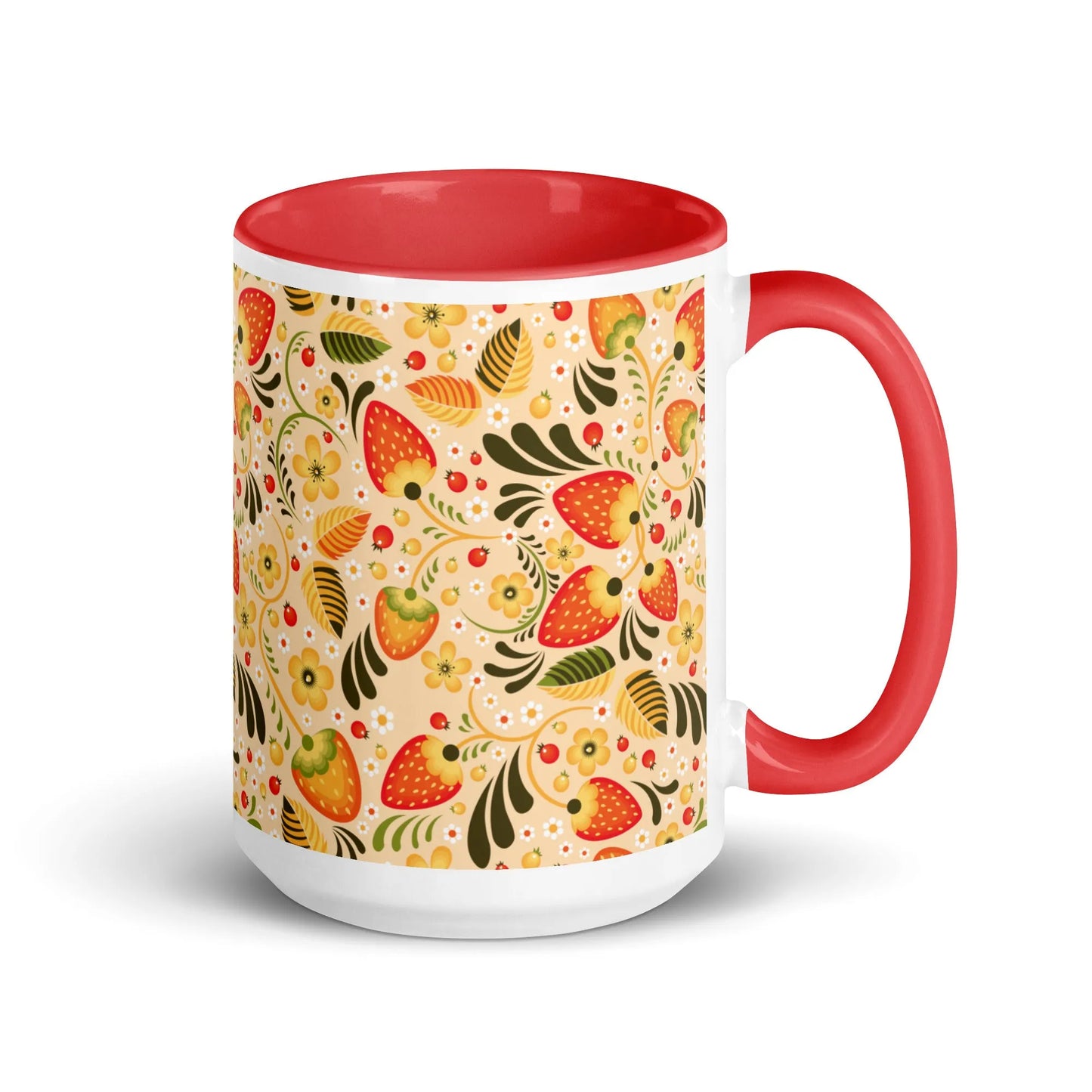 Russian Beige Khokhloma Strawberry Mug - The Global Wanderer