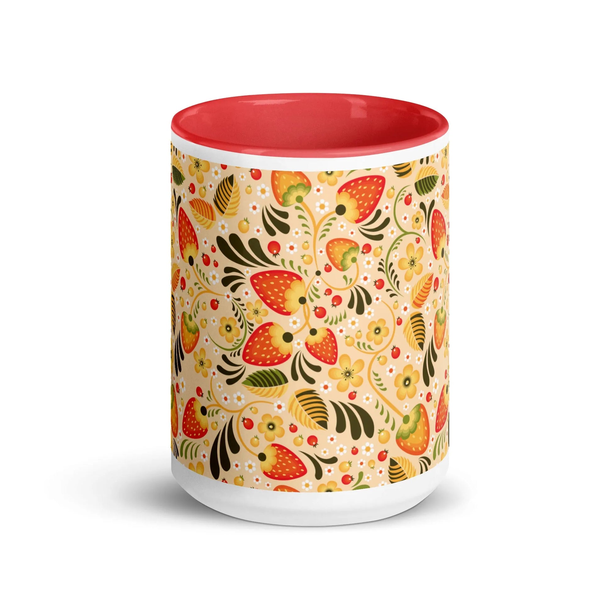 Russian Beige Khokhloma Strawberry Mug - The Global Wanderer