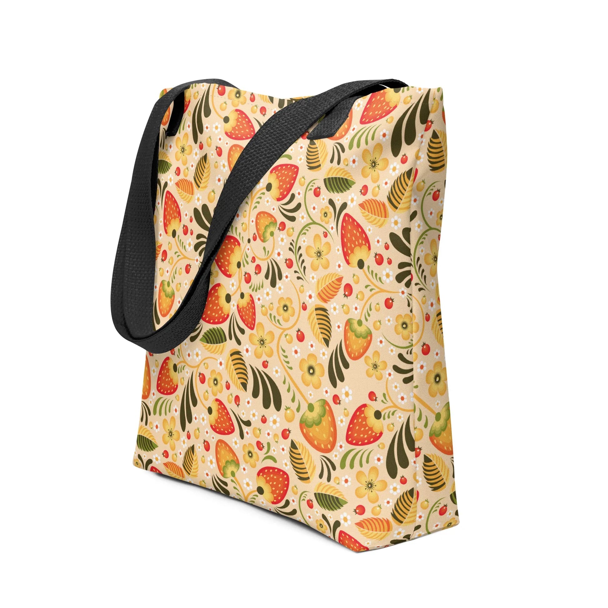 Russian Beige Khokhloma Strawberry Tote Bag - The Global Wanderer