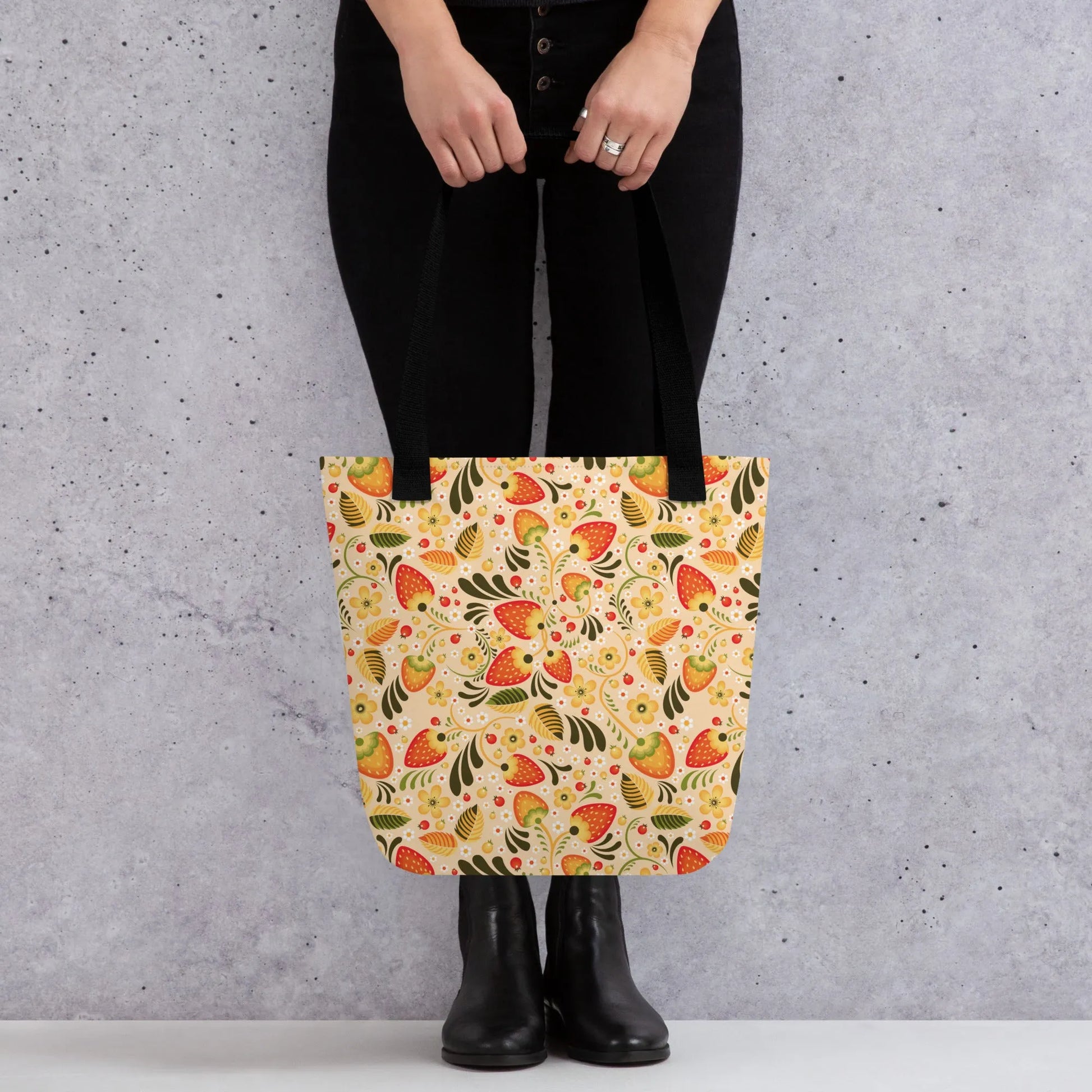 Russian Beige Khokhloma Strawberry Tote Bag - The Global Wanderer