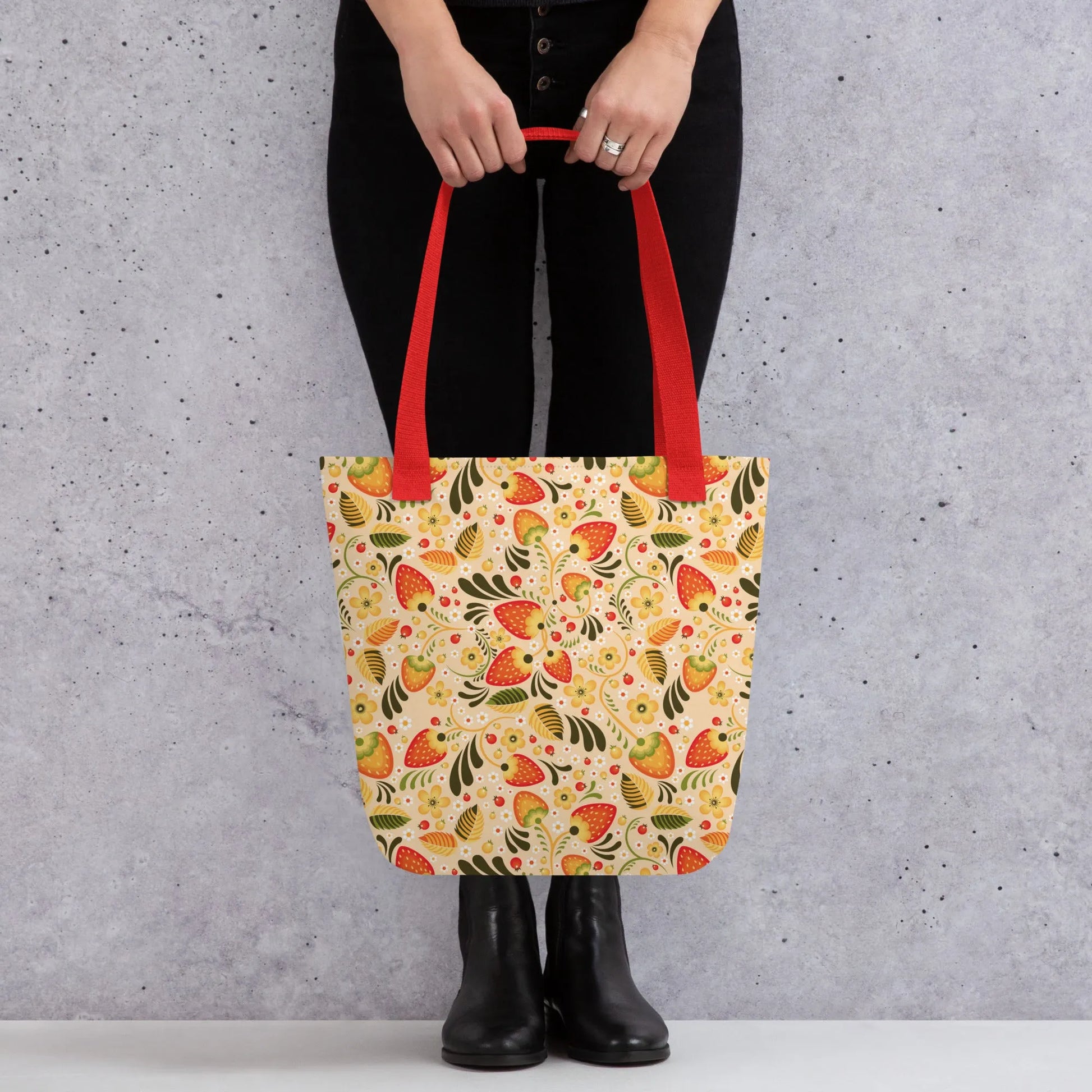 Russian Beige Khokhloma Strawberry Tote Bag - The Global Wanderer